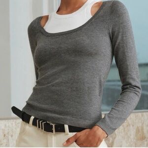 COMMENSE Gray Women's Cut Out Neck Sweater